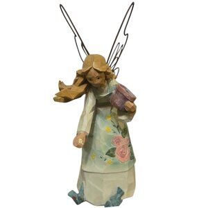 Angel Figurine Feeding Blue Birds Bluebirds Wire Wings AS IS